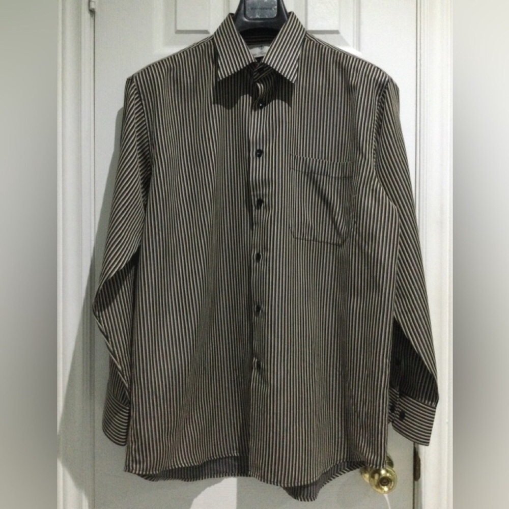 Rosso Fiorentino Black and Tan Striped Men's Dress Shirt